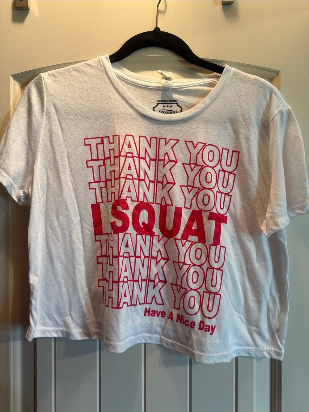 Tango Charlie White Crop Tee with Red Graphic